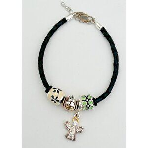 Davinci Rhinestone Angel Faith Charm Bracelet Cross Floral Silvertone Adjustable